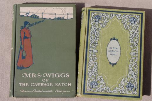 photo of lot of beautiful old books w/ colored cloth bindings, collection of vintage novels #3