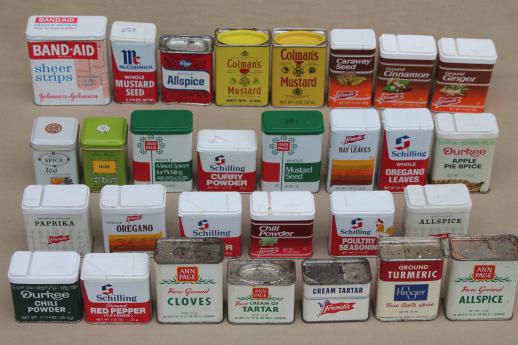 photo of lot of collectible vintage spice tins & tea tin collection w/ old advertising  #1