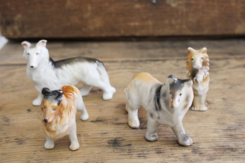 photo of lot of collie dog fgurines, vintage Japan & Occupied hand painted china lassie dogs #1