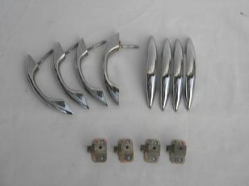 catalog photo of lot of deco chrome cabinet handles push button latches, vintage hardware