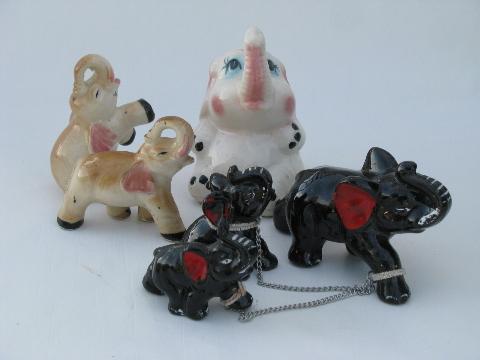 photo of lot of elephant figurines, salt & pepper shakers, vintage Japan #1