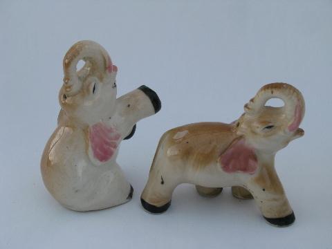 photo of lot of elephant figurines, salt & pepper shakers, vintage Japan #2