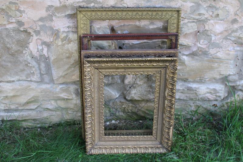 photo of lot of empty frames, antique vintage picture frames shabby ornate gold gesso & wood #2