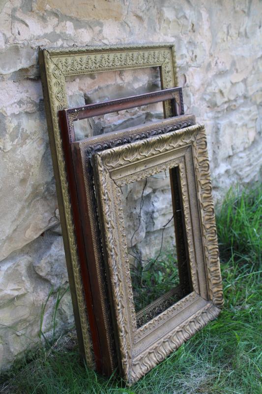 photo of lot of empty frames, antique vintage picture frames shabby ornate gold gesso & wood #11