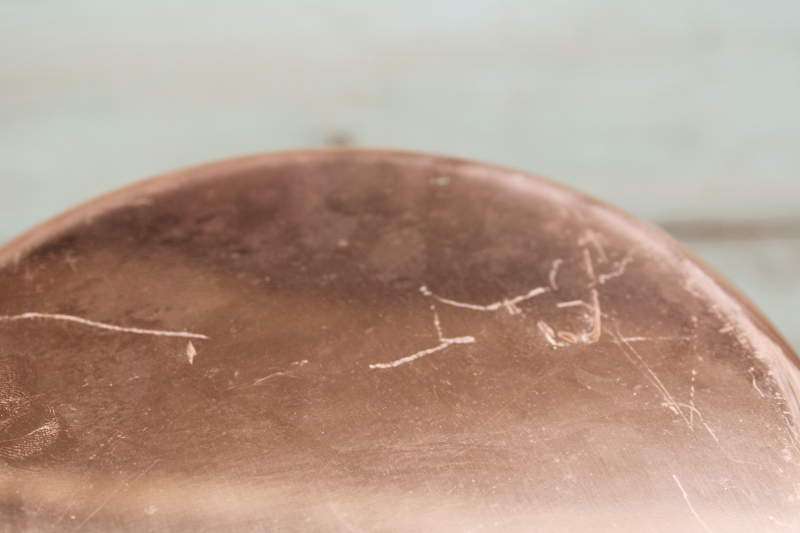 photo of lot of five vintage copper pans, small saute or saucepans w/ brass handles, french country kitchen style  #10