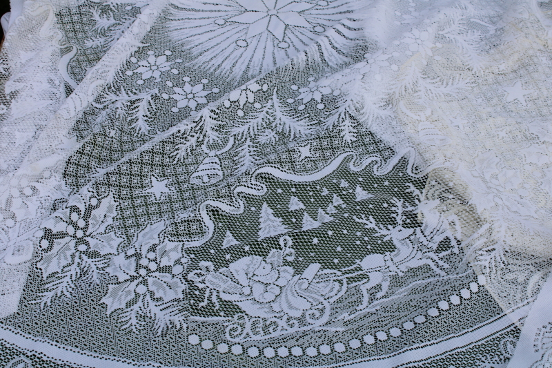 photo of lot of holiday lace tablecloths, Christmas patterns poly lace for table covers, curtains or fabric  #8