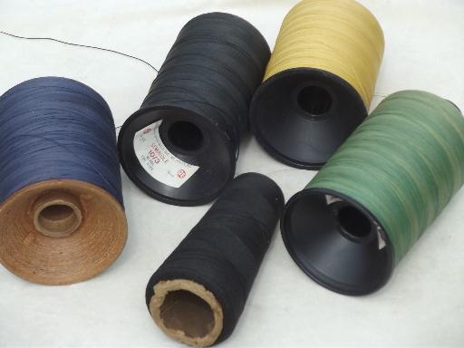 photo of lot of huge old cone spools of heavy duty thread for leather stitching #7