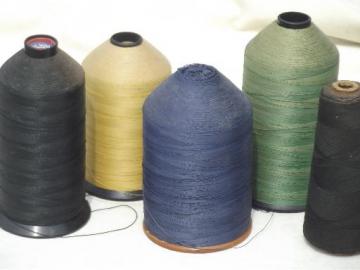 catalog photo of lot of huge old cone spools of heavy duty thread for leather stitching