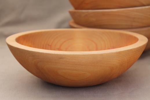 photo of lot of large old wooden bowls, vintage Holland Bowl Mill wood ware made in Michigan #2