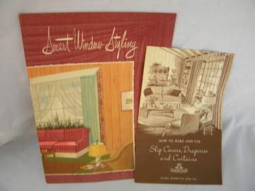 catalog photo of lot of mid century booklets/catalogs on curtains, drapes and slip covers