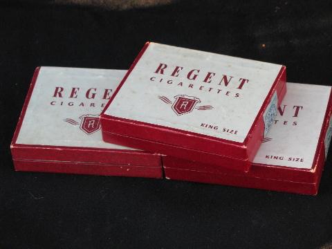 photo of lot of mid-century vintage Regent cigarette boxes w/tax stamps #1