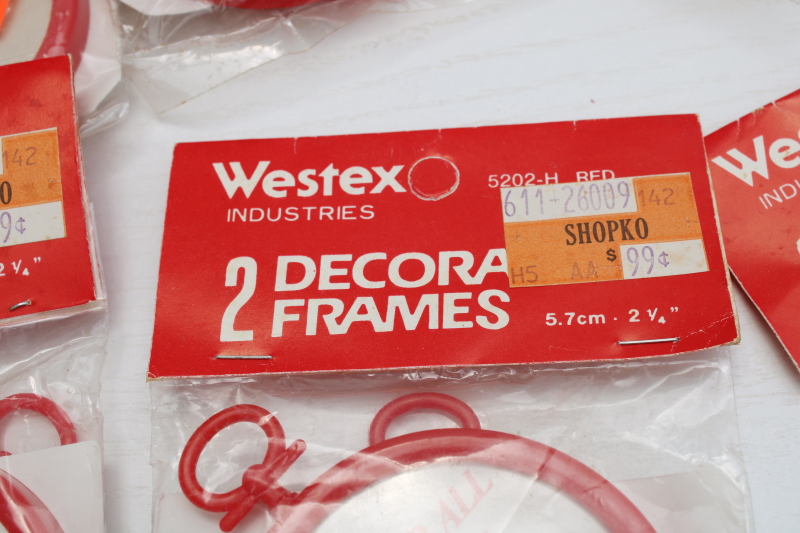 photo of lot of new old stock red plastic round mini frames, Christmas ornaments for cross stitch embroidery or photos  #2