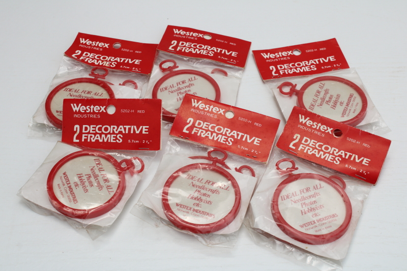photo of lot of new old stock red plastic round mini frames, Christmas ornaments for cross stitch embroidery or photos  #4