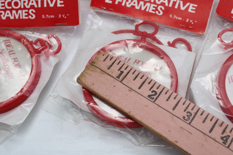 photo of lot of new old stock red plastic round mini frames, Christmas ornaments for cross stitch embroidery or photos  #5