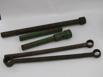 catalog photo of lot of old John Deere 2 cylinder farm tractor wrenches, sockets and extensions