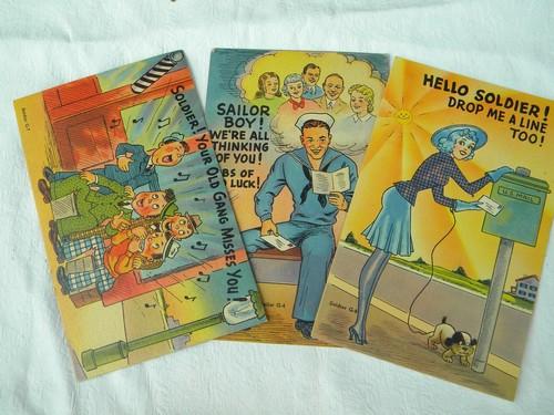 photo of lot of old WWII vintage soldier&sailor postcards w/pinup art&graphics #2