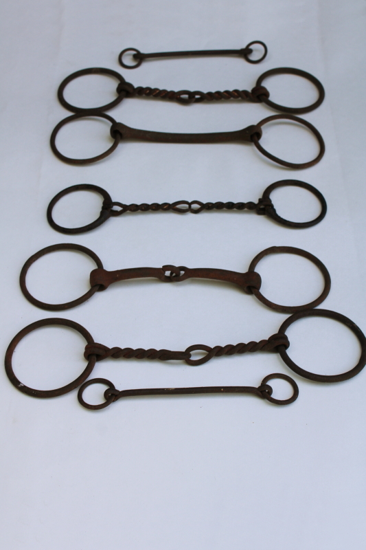 photo of lot of old & antique snaffle bits western style twisted wire etc, vintage horse tack  #1