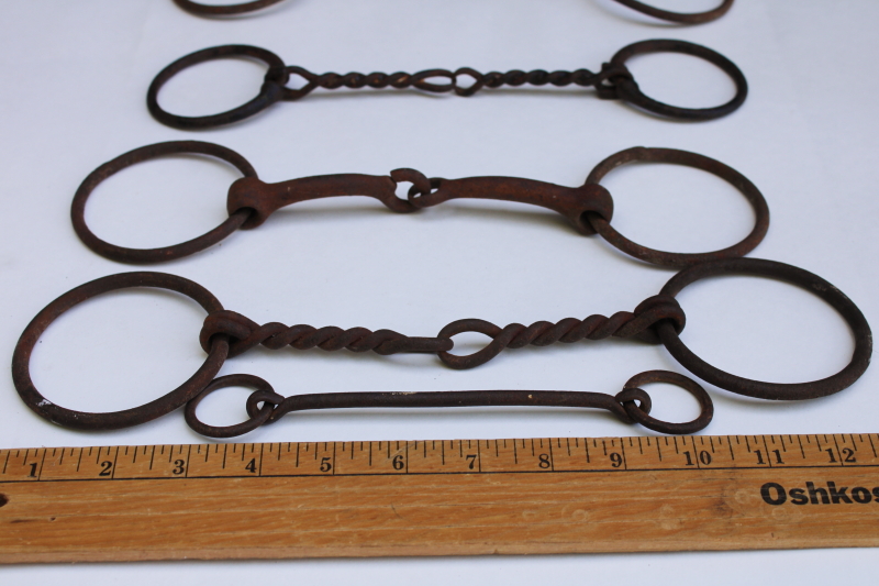 photo of lot of old & antique snaffle bits western style twisted wire etc, vintage horse tack #3