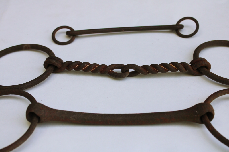 photo of lot of old & antique snaffle bits western style twisted wire etc, vintage horse tack #4