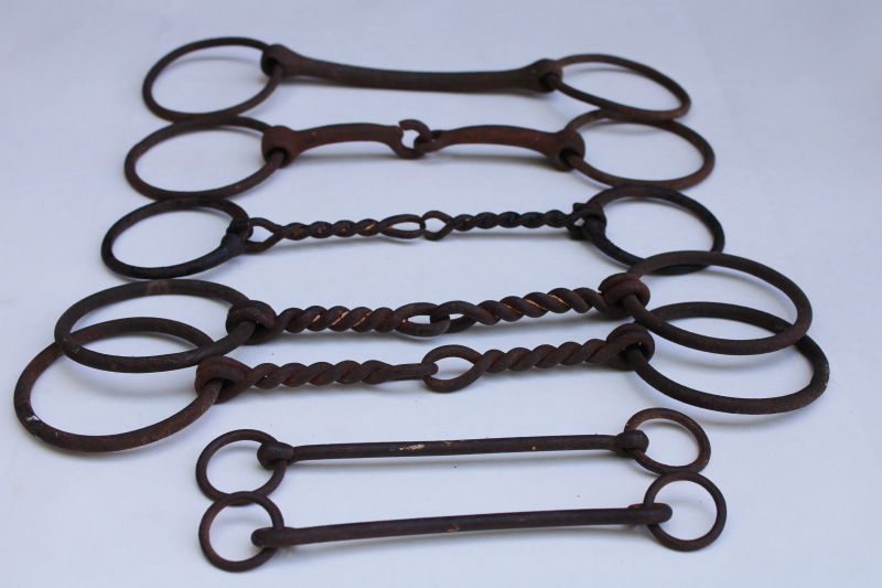 photo of lot of old & antique snaffle bits western style twisted wire etc, vintage horse tack #5
