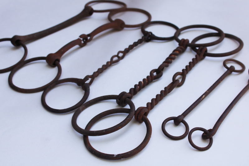 photo of lot of old & antique snaffle bits western style twisted wire etc, vintage horse tack #6