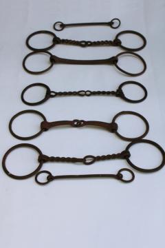 catalog photo of lot of old & antique snaffle bits western style twisted wire etc, vintage horse tack 