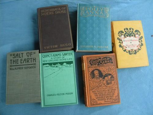 photo of lot of old and early century vintage books w/embossed and gilt art bindings #1