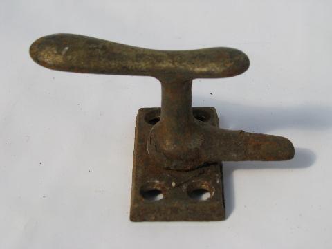 photo of lot of old antique architectural casement window or shutter latches, brass and iron #4