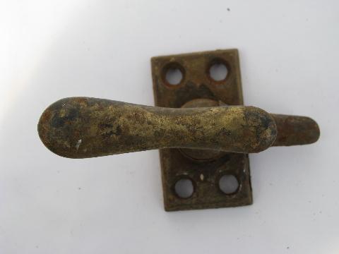 photo of lot of old antique architectural casement window or shutter latches, brass and iron #5