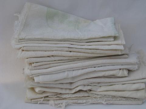 photo of lot of old antique cotton sugar sacks & salt bags, vintage farm primitive fabric #1