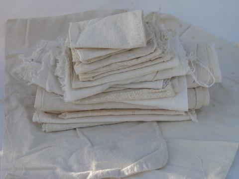 photo of lot of old antique cotton sugar sacks & salt bags, vintage farm primitive fabric #1