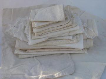 catalog photo of lot of old antique cotton sugar sacks & salt bags, vintage farm primitive fabric