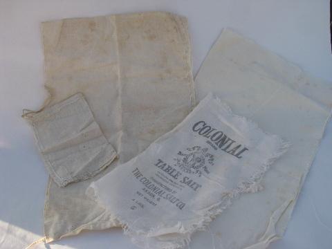 photo of lot of old antique cotton sugar sacks & salt bags, vintage farm primitive fabric #2