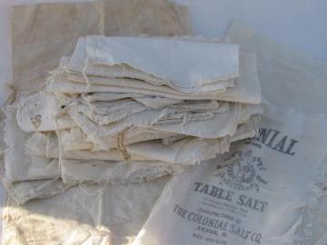 catalog photo of lot of old antique cotton sugar sacks & salt bags, vintage farm primitive fabric