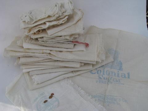 photo of lot of old antique cotton tiny bags & sacks, vintage farm primitive fabric #1