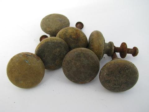 photo of lot of old antique solid brass drawer knobs / pulls for furniture restoration #1