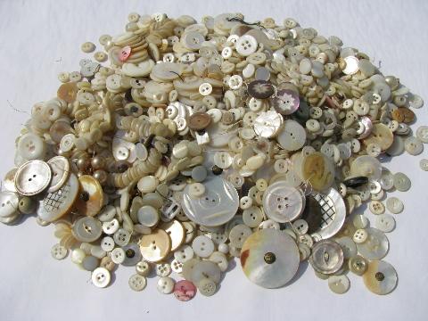 photo of lot of old, antique, vintage mother of pearl shell buttons, tiny to really big! #1