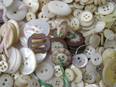 photo of lot of old, antique, vintage mother of pearl shell buttons, tiny to really big! #8