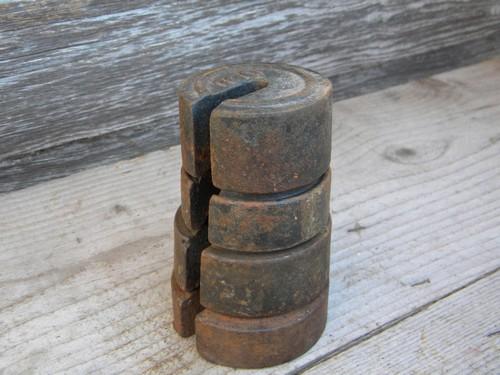 photo of lot of old iron scale weights for farm or feed mill platform or beam scale #1