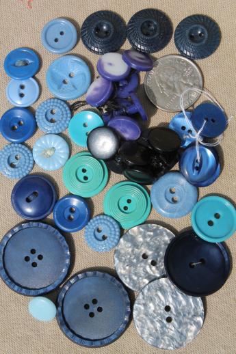 photo of lot of old plastic buttons in vintage flowered print tin sewing box #7