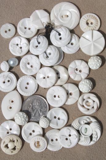 photo of lot of old plastic buttons in vintage flowered print tin sewing box #8