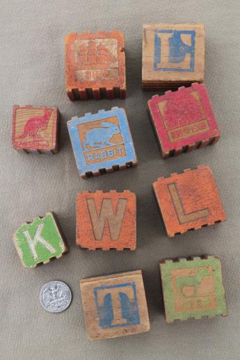 photo of lot of old wood alphabet letter blocks & wood building blocks, 1950s vintage? #2
