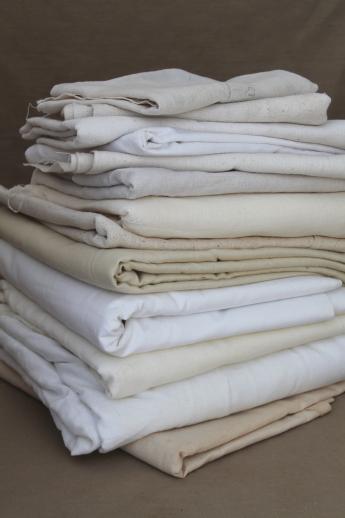 photo of lot of primitive fabrics, natural unbleached off-white & white solid cotton fabric #1