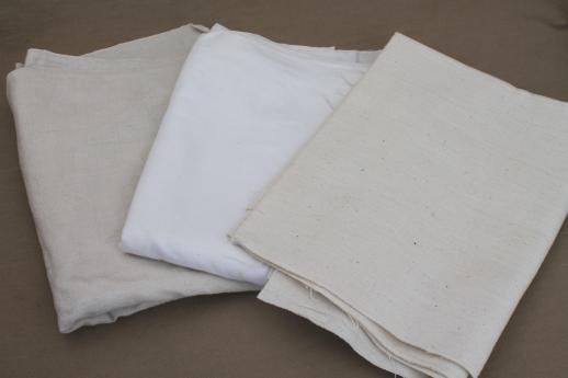 photo of lot of primitive fabrics, natural unbleached off-white & white solid cotton fabric #4