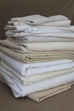 catalog photo of lot of primitive fabrics, natural unbleached off-white & white solid cotton fabric