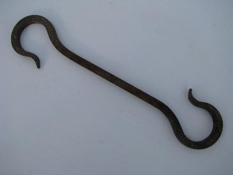 photo of lot of primitive hand forged wrought iron farm architectural and garden hardware hooks #4
