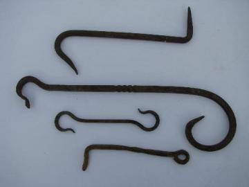 catalog photo of lot of primitive hand forged wrought iron farm architectural and garden hardware hooks