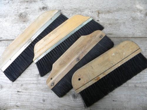 photo of lot of primitive old natural bristle brushes for wallpaper hanging etc #1