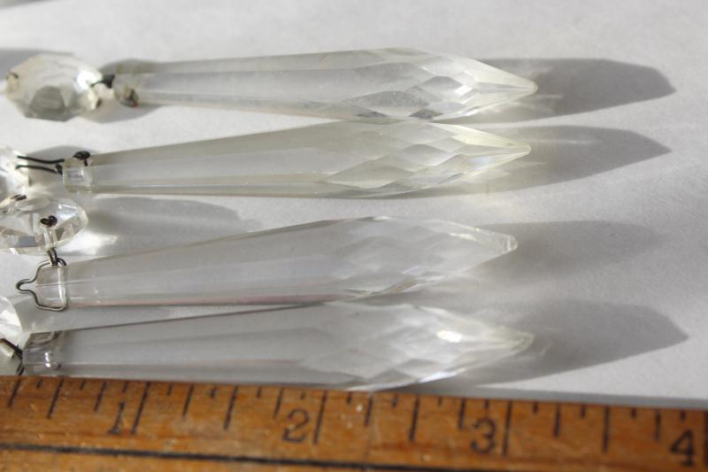 photo of lot of salvaged vintage glass chandelier prisms, spear point faceted lusters #6