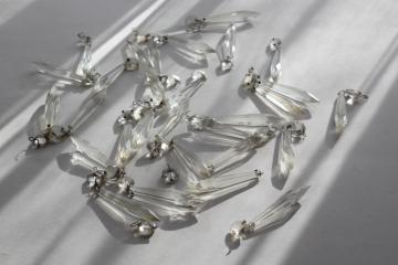 catalog photo of lot of salvaged vintage glass chandelier prisms, spear point faceted lusters